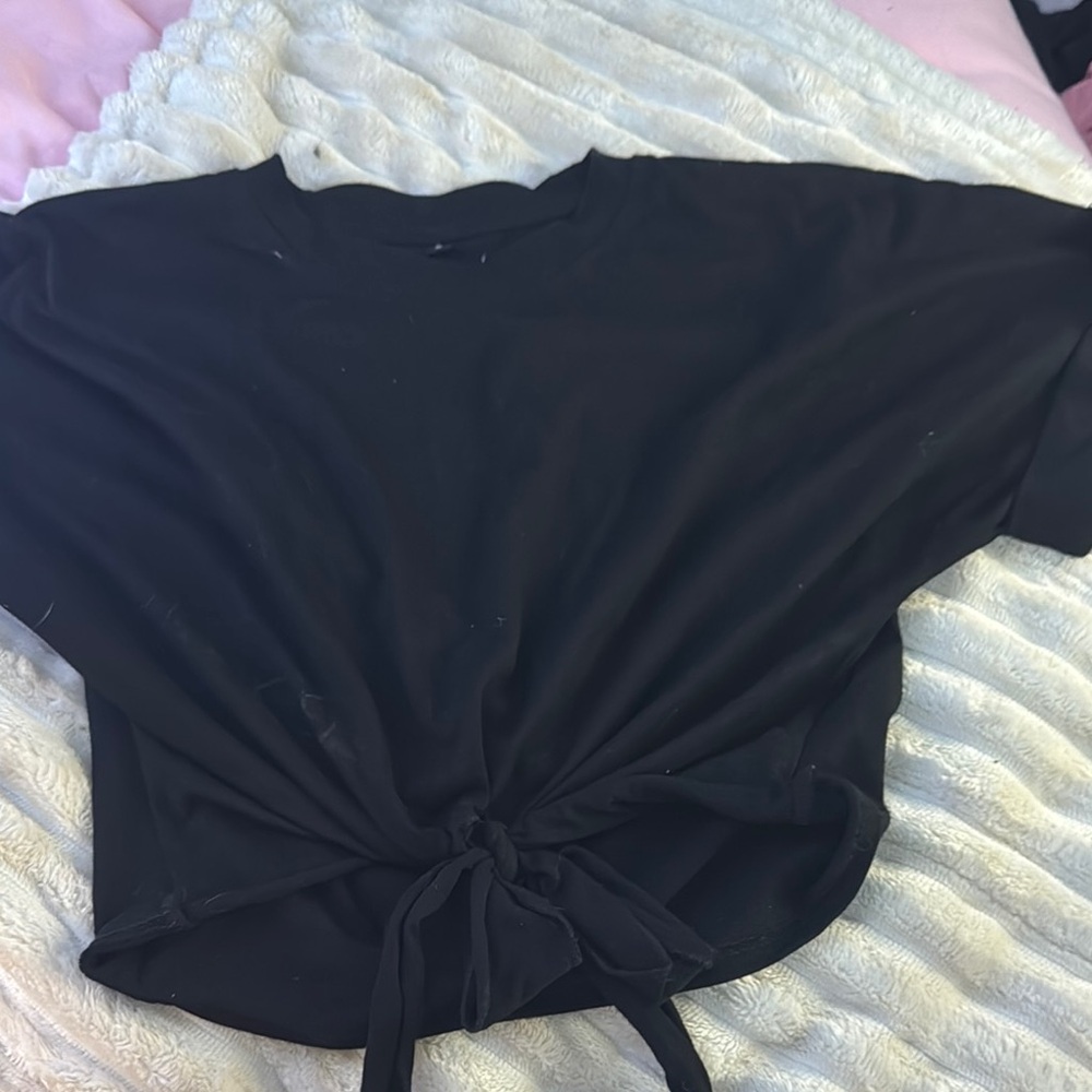 Amazon Black Tie Front Crop Tee